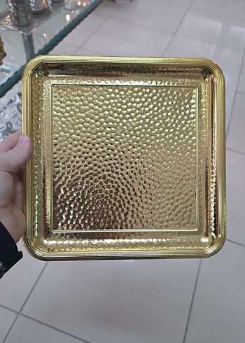 Parlak Altın Renkli Kare Tepsi