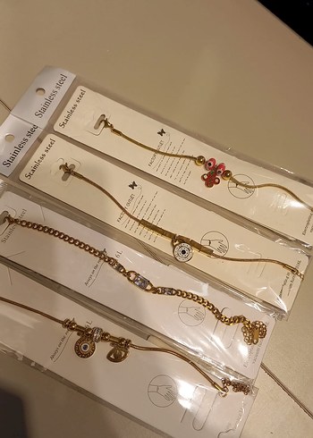 Diğer Zincir Detaylı Altın Renk Kadın Çelik Bileklik