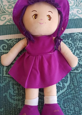 Mor şapkalı renkli bez bebek - Görsel 2