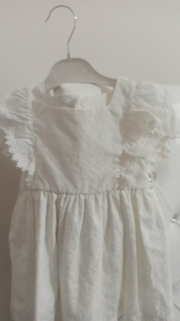 Kız Çocuk Beyaz fistolu Fırfırlı Elbise - Görsel 3