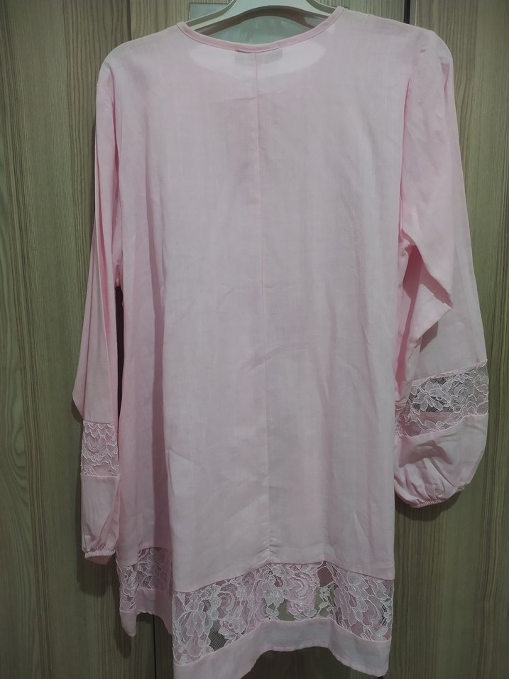 Pembe Dantel Detaylı Bohem Kadın Bluz - Görsel 3