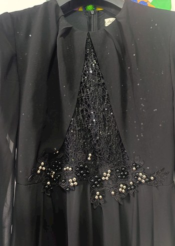 Boncuk İşlemeli Siyah Uzun Kadın Abiye Elbise - Görsel 9