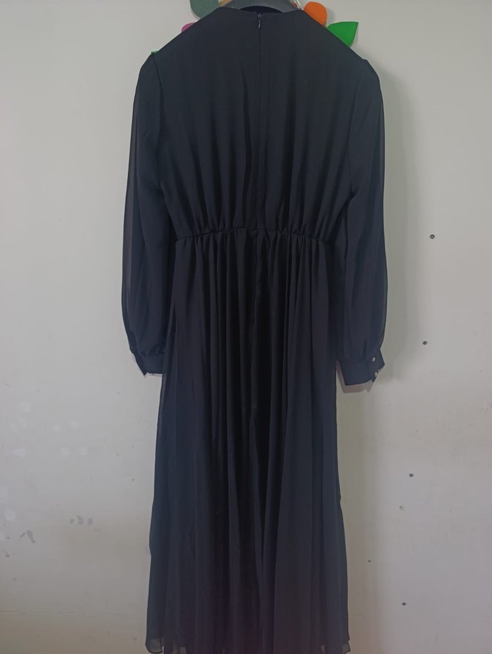 Boncuk İşlemeli Siyah Uzun Kadın Abiye Elbise - Görsel 5