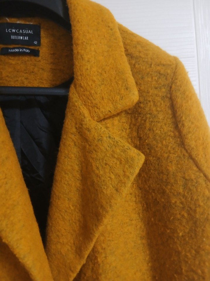 Hardal Sarısı Kabarık Kadın Kaban - Görsel 3