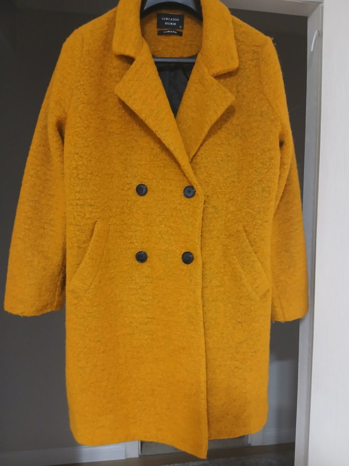 Hardal Sarısı Kabarık Kadın Kaban - Görsel 2