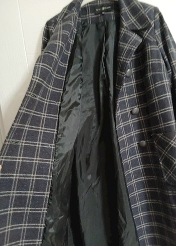 Gri Ekose Midi Kadın Yün Kaban - Görsel 4