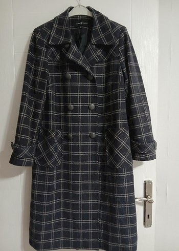 Gri Ekose Midi Kadın Yün Kaban - Görsel 2