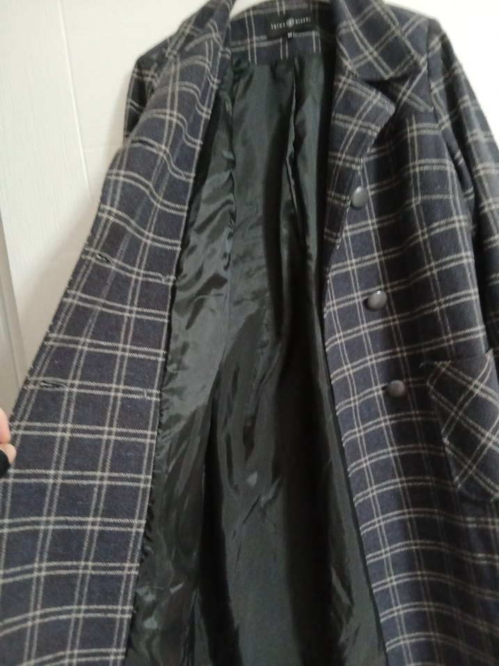 Gri Ekose Midi Kadın Yün Kaban - Görsel 4