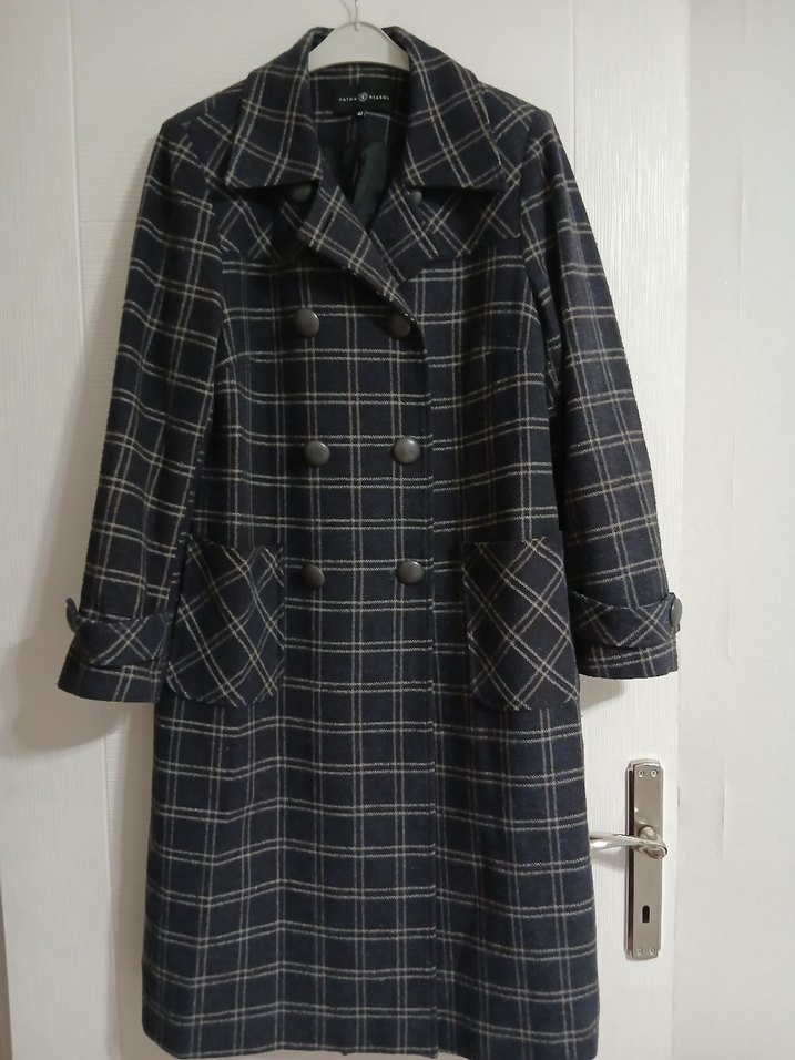 Gri Ekose Midi Kadın Yün Kaban - Görsel 2