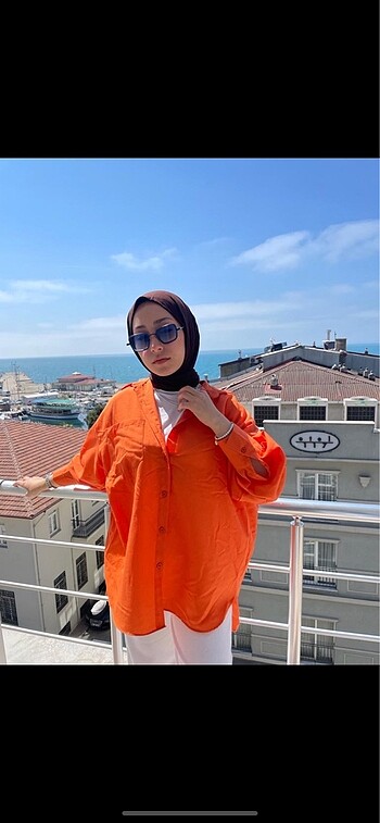 Bershka Turuncu oversize şık gömlek