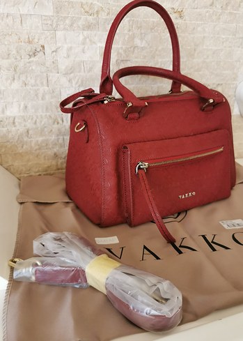 Vakko orjinal monogram Kırmızı Deri Kadın Çanta