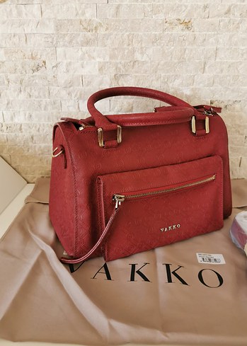 Vakko Vakko orjinal monogram Kırmızı Deri Kadın Çanta