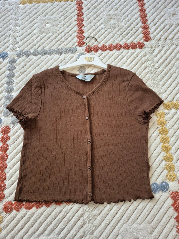 Kahverengi Düğmeli Kısa Kollu h&m 14 yaş - Görsel 4
