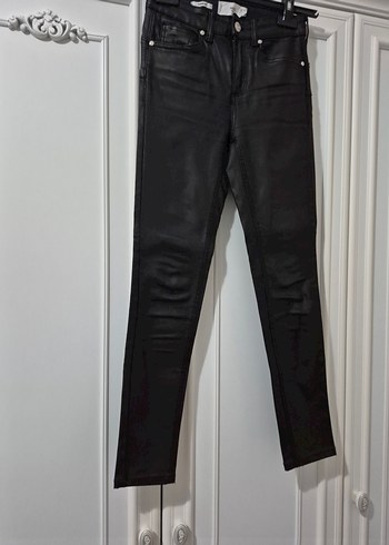 Kadın Siyah Deri Jean Pantolon mango xxs 32 beden - Görsel 14