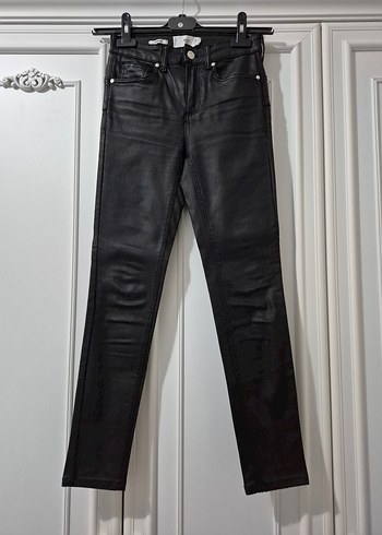 Kadın Siyah Deri Jean Pantolon mango xxs 32 beden - Görsel 13