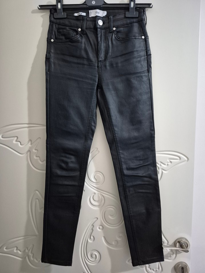 Kadın Siyah Deri Jean Pantolon mango xxs 32 beden - Görsel 2