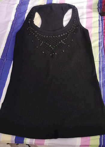 Boncuk Detaylı Siyah Gösterişli Atlet