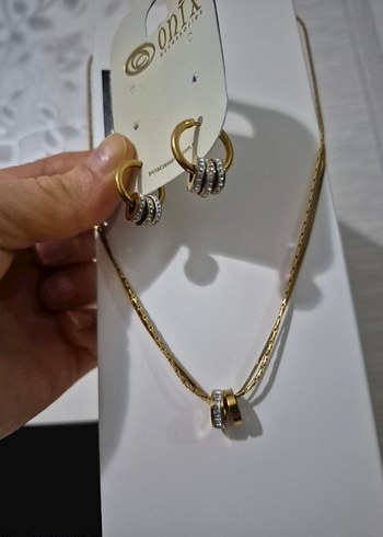 Çelik küpe ve kolye seti - Görsel 6