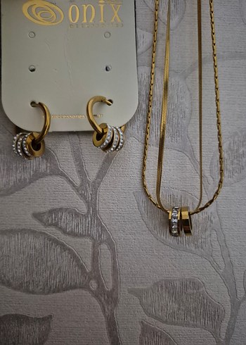 Çelik küpe ve kolye seti - Görsel 2