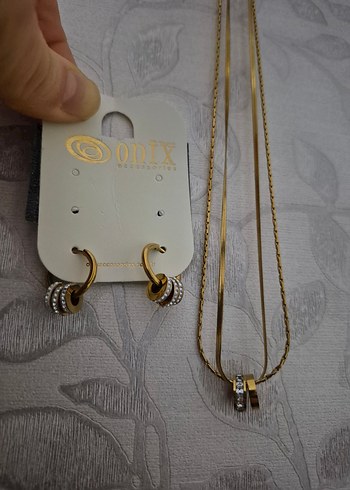 Çelik küpe ve kolye seti - Görsel 7