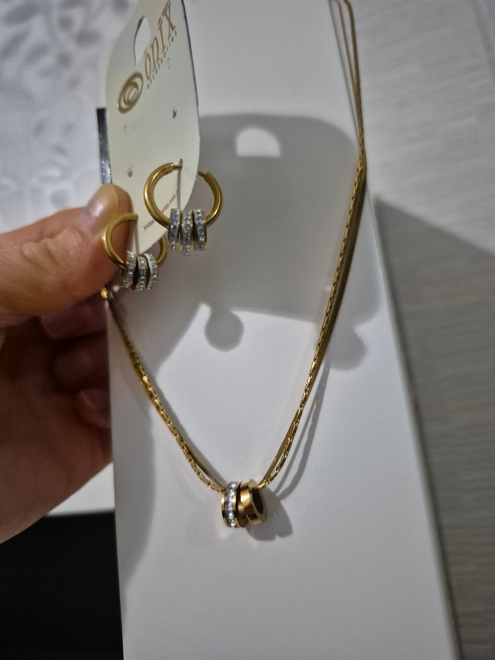 Çelik küpe ve kolye seti - Görsel 5