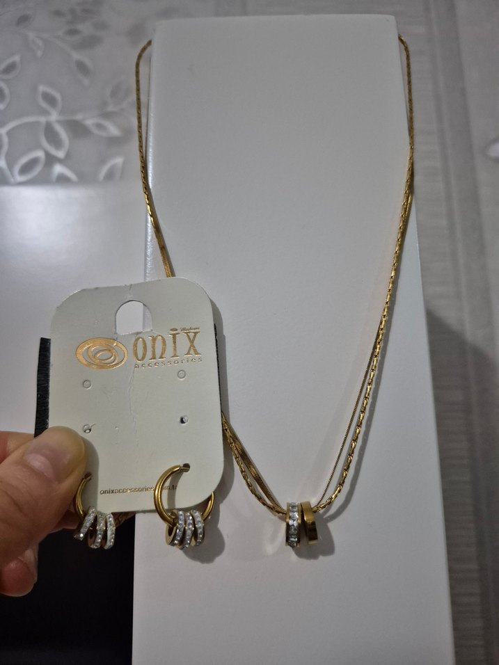 Çelik küpe ve kolye seti - Görsel 3