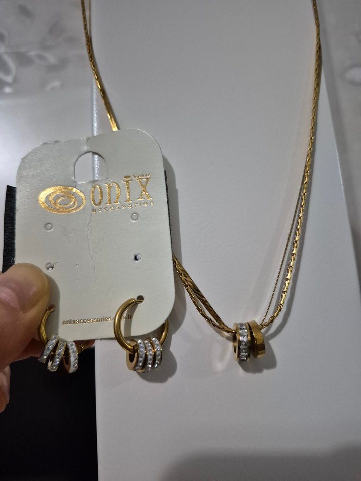 Çelik küpe ve kolye seti - Görsel 4