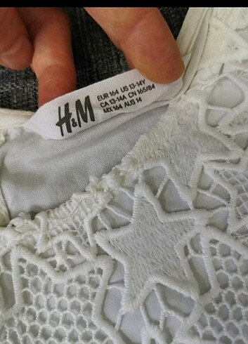 13-14 Yaş Beden beyaz Renk H&m marka 13-14 yaş xs hatta s beden güpürlü dantelli yıldızlı 