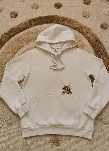 s Beden beyaz Renk Koton s beden beyaz kapşonlu kedi sweat
