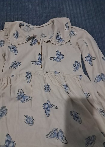 Kelebek Baskılı Keten Kız Elbisesi - Görsel 6