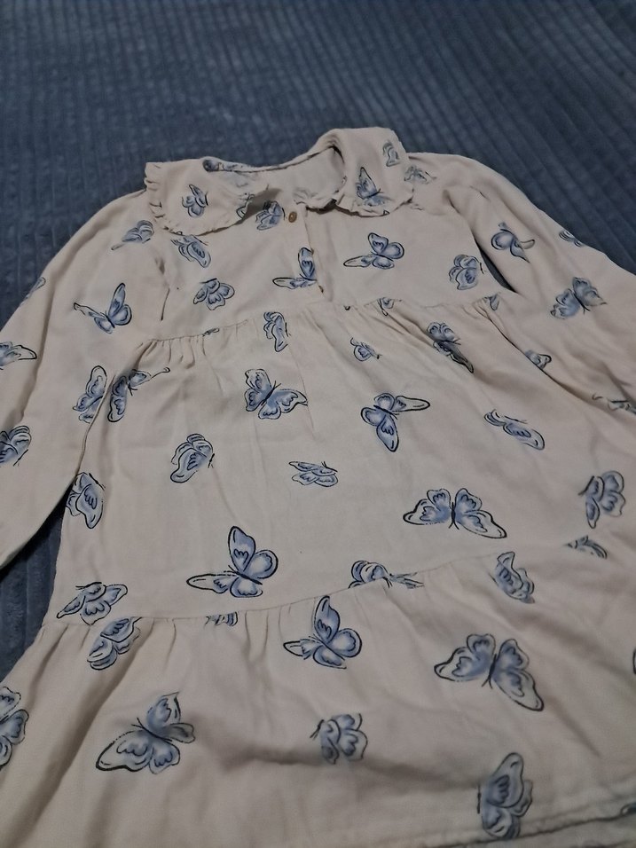 Kelebek Baskılı Keten Kız Elbisesi - Görsel 5