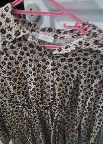 Bej Çiçek Desenli Midi Gömlek Elbise - Görsel 7