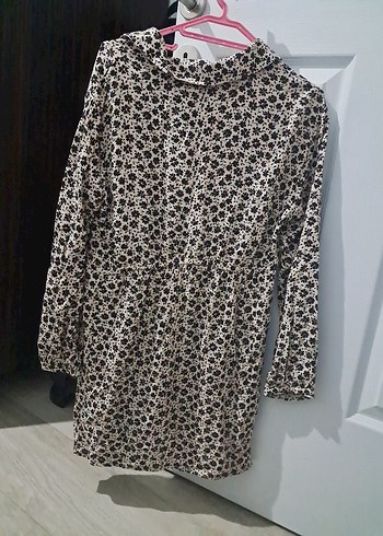 Bej Çiçek Desenli Midi Gömlek Elbise - Görsel 4