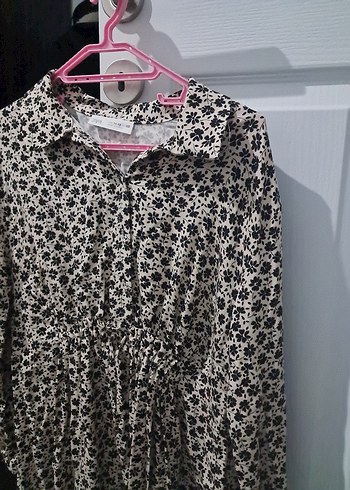 Bej Çiçek Desenli Midi Gömlek Elbise - Görsel 6