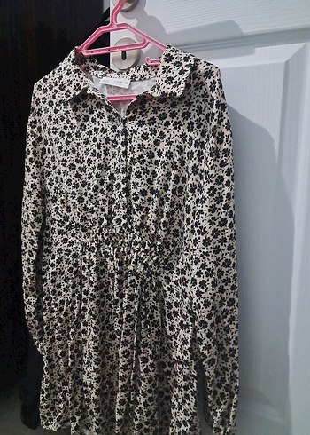 Bej Çiçek Desenli Midi Gömlek Elbise - Görsel 5