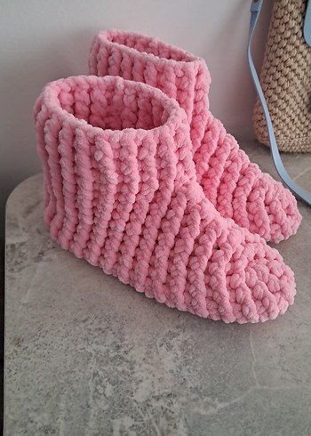 Kız Çocuk Pembe Örgü Sıcak Ev Terliği - Görsel 2