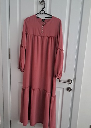 Pembe Uzun Kollu Keten Elbise - Görsel 2