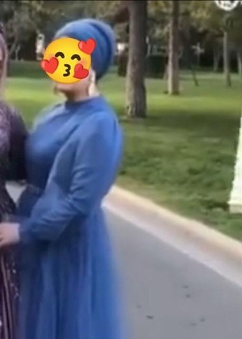 Uzun Kollu Mavi Uzun Abiye Elbise