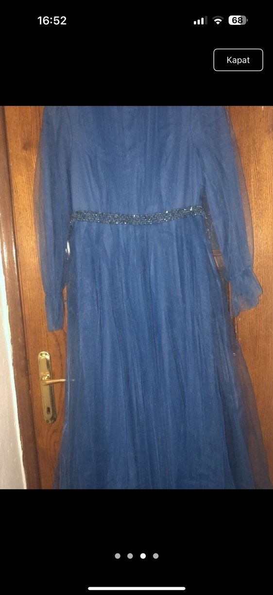 Uzun Kollu Mavi Uzun Abiye Elbise - Görsel 2