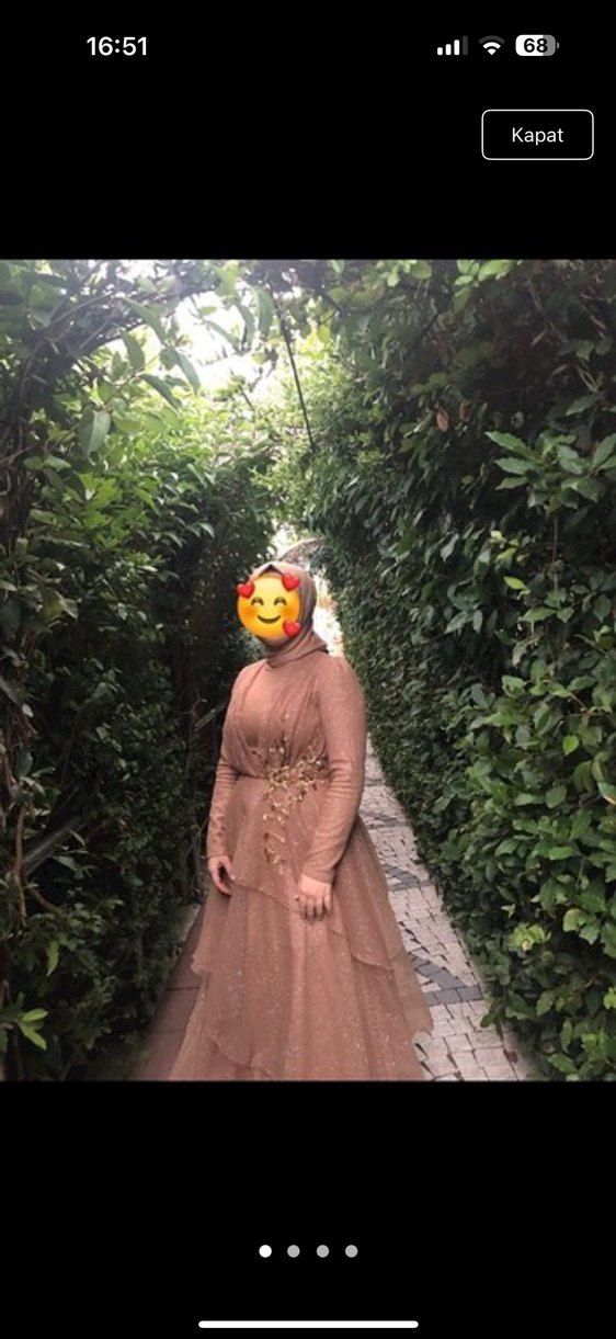 Uzun Kollu Kahverengi Drape Detaylı Henna Elbise - Görsel 2