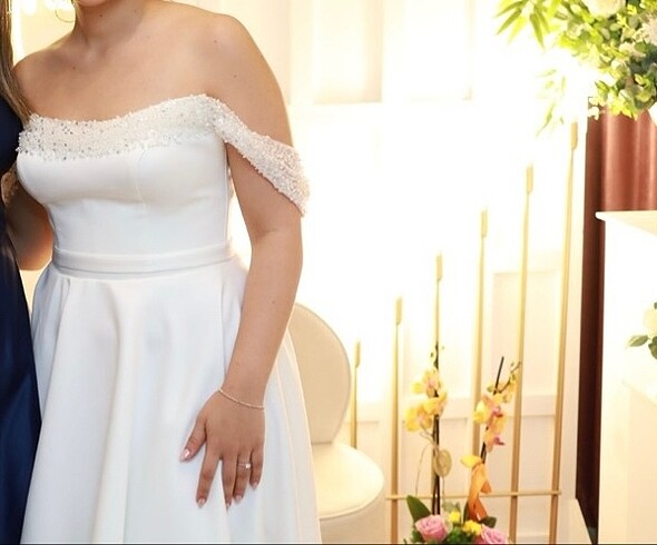 Beyaz Taşlı Abiye Elbise - Görsel 2