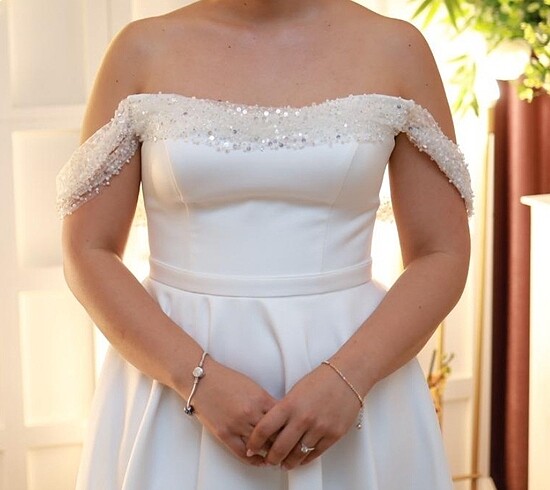 Beyaz Taşlı Abiye Elbise - Görsel 5