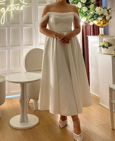 Beyaz Taşlı Abiye Elbise - Görsel 3