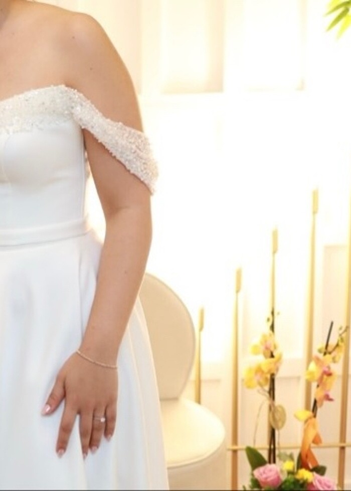 Beyaz Taşlı Abiye Elbise - Görsel 2