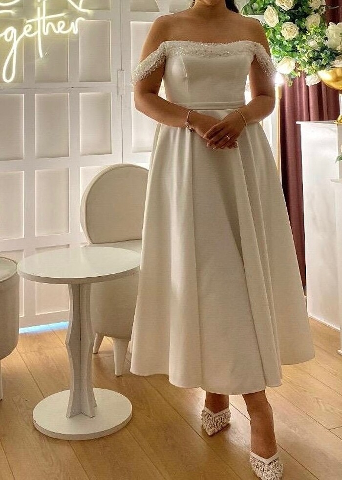 Beyaz Taşlı Abiye Elbise - Görsel 3