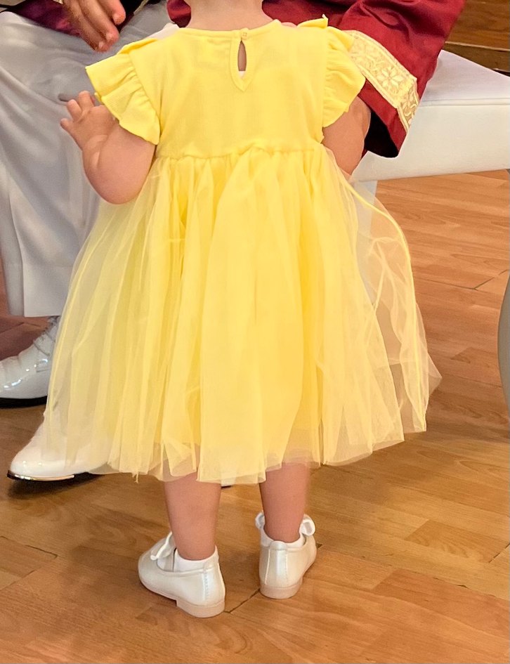 Sarı Fırfırlı Kız Çocuk Elbisesi - Görsel 3