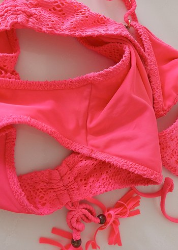 8 Yaş Beden pembe Renk Pembe Bohem Tarzı Kız Bikini Takımı