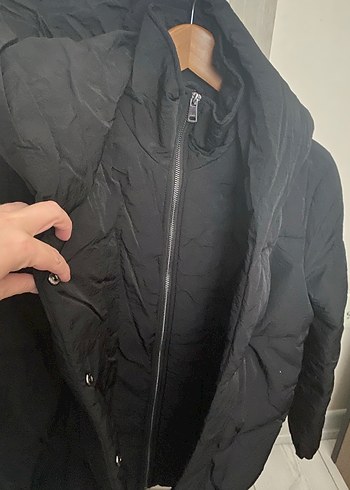 s Beden Kadın Siyah Kapüşonlu Kaban