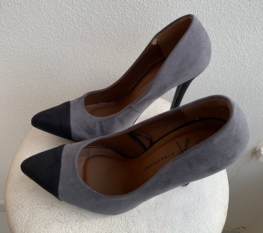 Gri Süet Topuklu Kadın Stiletto, 37 Numara - Görsel 3