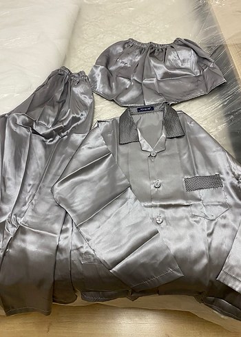 Saten kemerli Gri Erkek Pijama Takımı - Görsel 3